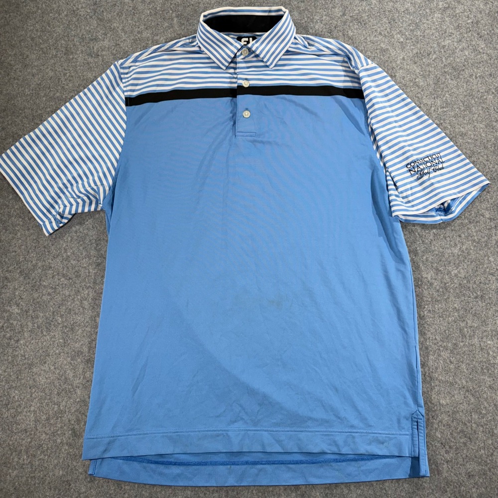 FootJoy Mens ProDry Golf Polo Shirt Blue Striped Connecticut National GC Size M‎